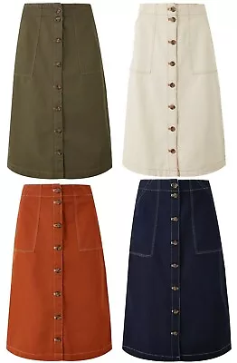 Ex M&S Button-Through A-Line Cotton Skirt. 4 Colours. Sizes 6-24 • £22.99