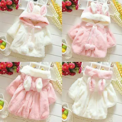 Baby Girl Newborn Rabbit Ear  Hoodie Cape Toddler Coat Cloak Fur Outwear Clothes • $22.39