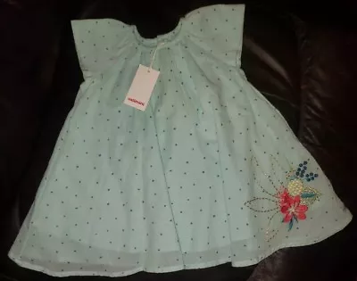 Catimini Baby Girls Teal Polka Dot Embroidered Lined Full Dress Size 18 Months • $34.99