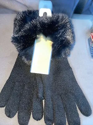 MICHAEL KORS Faux Fur Cuff Knit Gloves  BLACK. NEW $ 78.00 💖BUY MORE&SAVE💖 • $12.34