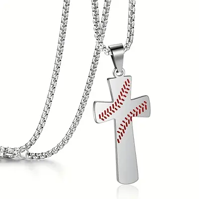 Men Women Baseball Cross Necklace Stainless Steel Sports Cross Necklace Gift New • $9.98