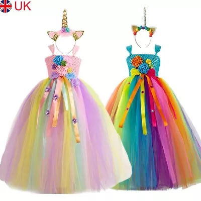 UK Long Kids Flower Girls Fancy Dress Up Princess Cosplay Party Costume Outfit • £16.16