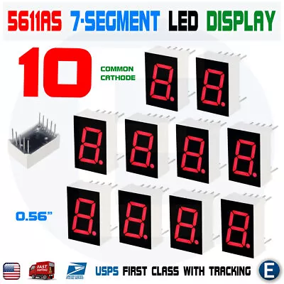 10pcs 7 Segment Common Cathode 1 Bit Digital Tube 0.56  5161AS Red LED Display • $8.53