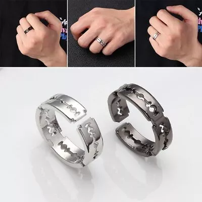 Stainless Steel Adjustable Mens Rings Promise Lover Couple Punk Bladed Ring • £3.16