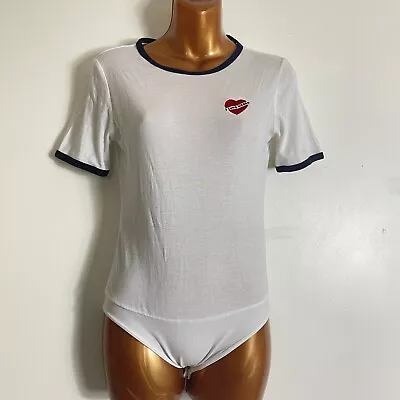 Zoe Karssen Love Bikers Size S 8 10 White Black Ringer T-Shirt Body Tee Bodysuit • £25