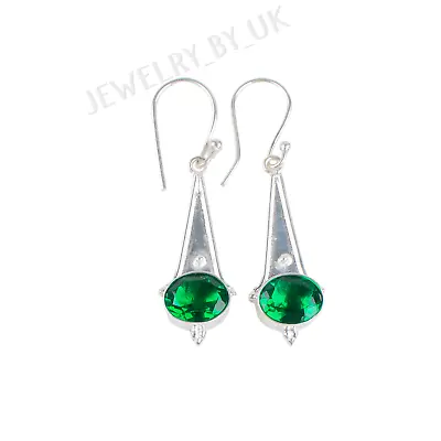 Handmade 925 Sterling Silver Zambian Green Emerald Gemstone Unique Earrings Gift • $14.27