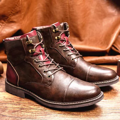 Men's Faux Leather Motorcycle Boots Ankle Boots Lace Up Casual Work Boots • $32.99