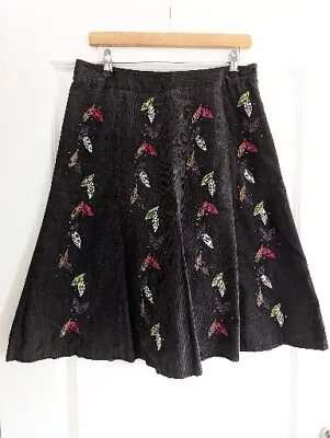 LAURA ASHLEY. A-Line Skirt. Needlecord. 100% Cotton. Size 12 Embroidered VGC • £12.95