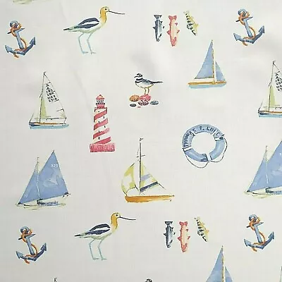 NAUTICAL Fabric Fryett's Fabrics Exclusive Design Blue Colour PER METRE • £9.50