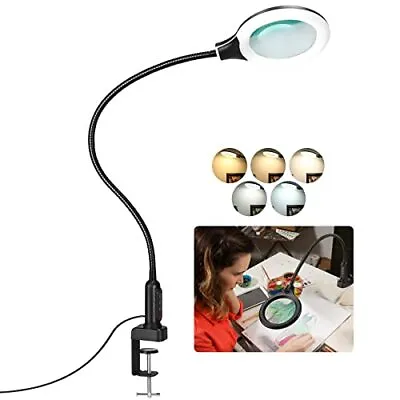 26  Gooseneck Magnifying Lamp Clamp Color Modes Stepless Dimmable LED Desk Light • $43.83