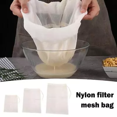 Nut Milk Bag Nylon Mesh Strainer Reusable Food Tea 3 Pulp Juice SIZES Z0P6 • £1.88