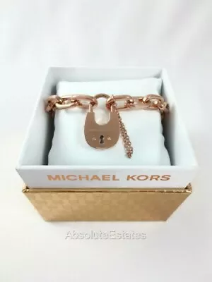 NEW $125 Michael Kors Cityscapes Padlock Rose Gold Chain Bracelet MKJ4629791 NIB • $79.99