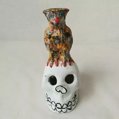 Mexican Folk Art Pottery Handmade Skull Bird Figure Redware Terracotta • $14.39