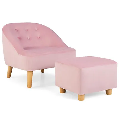 Kids Sofa Chair W/ Ottoman Toddler Single Sofa Velvet Upholstered Couch Pink • $89.98