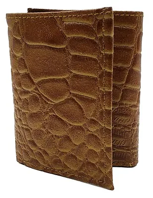 AG Wallets Mens Crocodile Trifold Embossed Credit Card ID Leather Tan Wallet NEW • $15.49