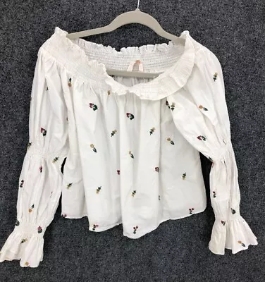 $18.43 • Buy Zara Trafaluc Top Womens XS White Embroidered Floral Off Shoulder Boho