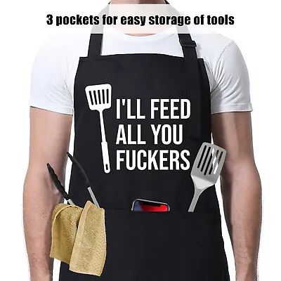 NEW 3 Pockets Funny BBQ Apron Novelty Cooking Baking Gift For Men/Women Kitchen • £9.78
