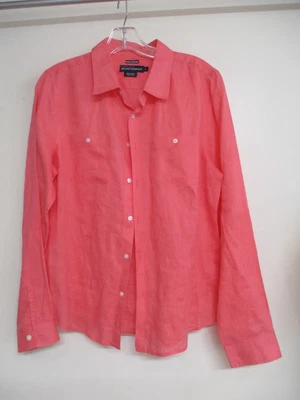 $0.99 • Buy ISLAND COMPANY Salmon Coral Pink Linen Mens Button Down Dress Shirt Sz L