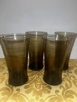 VINTAGE ANCHOR HOCKING SMOKE BROWN (4) 16 Oz TUMBLERS • $16