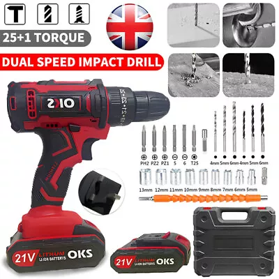 21V Cordless Combi Hammer Impact Drill Driver Electric Screwdriver &2 Battery UK • £25.99