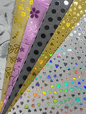 £3.95 • Buy 12 X A4 Sheets Multi Pack Sparkly Self Adhesive Glitter Paper 80gsm 6 Designs
