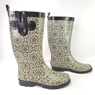 $24.88 • Buy Capelli Rain Boots Floral Print Garden Rubber Pull On Shoes Womens Size 8