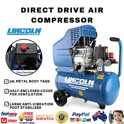 Lincoln Direct Drive 24L 2HP Air Compressor Industrial L224 Trade Home Inflator • $149.91