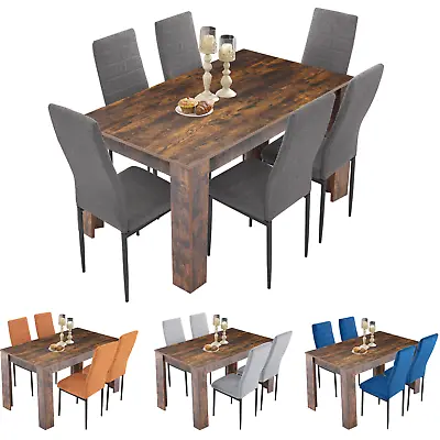 Wooden Dining Table And Chairs Set Of 4/6 HIGH BACK Seat Kitchen Room Furniture • £189.99