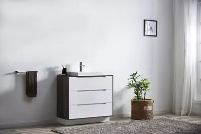 750-1500*460*850mm Pure Dark Charcoal Oak And White Freestanding Bathroom Vanity • $1309