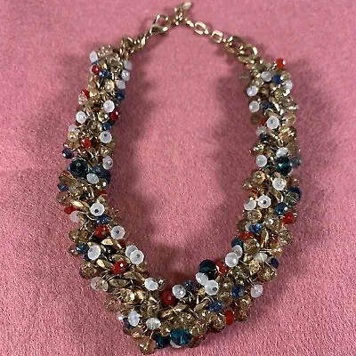 ZARA Costume Jewelry Gold Tone Multicolored Beads Collar Necklace 18” • $35.10