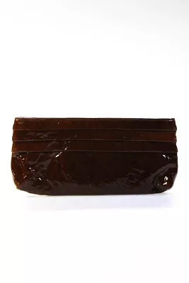 Lauren Merkin Womens Pleated Patent Leather Clutch Handbag Brown • $2.99