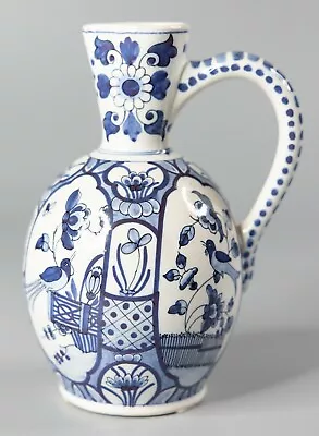 Antique 19th Century Dutch Delft Faience Bird Floral Pitcher Wine Jug Ewer • $556