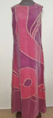 1960's Birchfield Pink / Lavender Velvet Mod Print Maxi Dress MED • $85