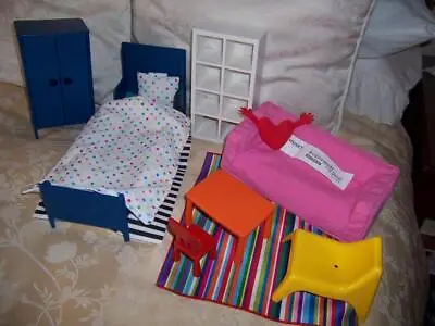 IKEA LOT Dollhouse FURNITURE BED COUCH Wardrobe SHELVING MATS SUIT BARBIE DOLLS • $30