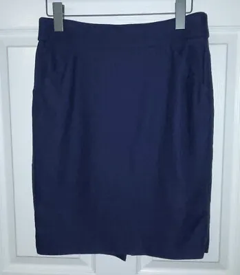 J CREW Sz 4 The Pencil Skirt In Double-Serge Cotton Navy Blue Pockets EUC • $8.99