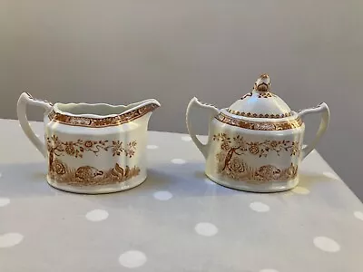 Furnivals Brown Quail -Sugar Bowl With Lid (coffee)  And Small Milk/cream Jug • £25