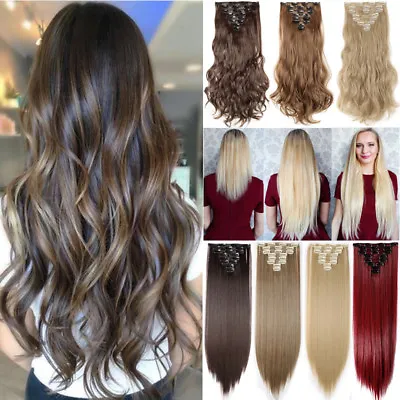 £16.30 • Buy ON CLEARANCE Clip In 100% Real Natural As Human Hair Extensions 8 Pcs  Long Wavy