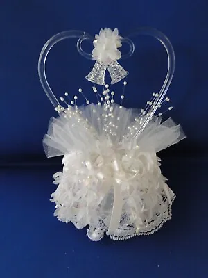 New Elegant Wedding Blown Glass Heart With Double Bells Wedding Cake Top #65 • $35