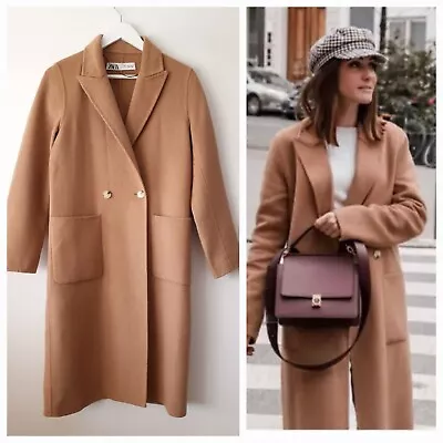 Zara Woman Oversized Wool Blend Camel Coat Size XS Extra Small 6 8 • $49.72
