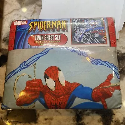 NEW Vintage 2005 Marvel Spiderman 3pc Twin Sheet Set Flat Fitted 1 Pillow Case • $34.90