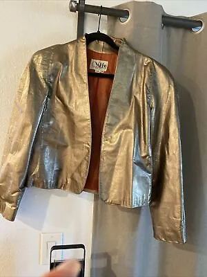 Vintage 90’s Designer Yakko Leather Metallic Gold Jacket Women’s  Size 11/12 • $54.99