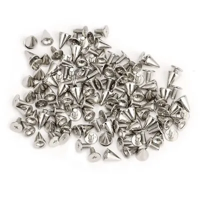 $9.29 • Buy 100X Silver/Black Spots Cone Screw Metal Studs Leather Craft Rivet Bullet Spikes