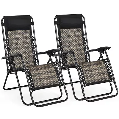 2 Pieces Foldable Zero Gravity Reclining Garden Patio Deck Chair Sun Lounger  • £64.95