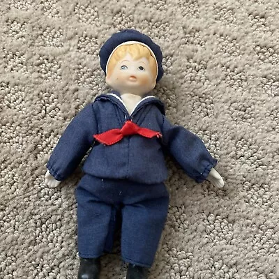 Collectible Vintage Doll - SMALL BISQUE  BOY SAILOR BLONDE HAIR BLUE EYES • $9.50