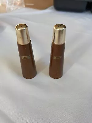 Vintage Mid Century Modern Mcm Wood With Gold Lids Tapered Salt & Pepper Shakers • $16