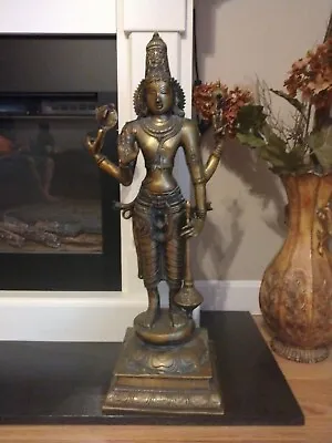 Vintage Hindu Statue Lord Vishnu 4 Arm 28 Inch Tall Standing Bronze Statue • $2700