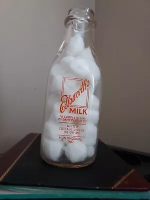 Vintage Milk Bottle - Ellsworth Milk -Huntingburg Indiana - 1 Quart • $3.79