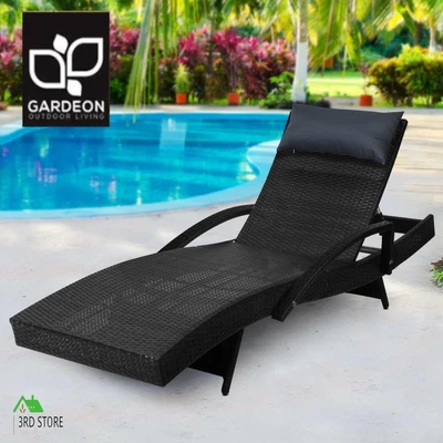 $153 • Buy Gardeon Outdoor Sun Lounge Setting Rattan Wicker Lounger Garden Patio Furniture