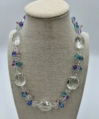 Gorgeous Vintage Pink Aqua Purple  Cut Faceted Crystal Necklace 18 Inch • $20