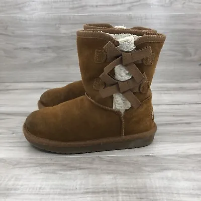 Koolaburra By UGG Boots Kids 13 Victoria Short Brown Suede Winter Lined Pull On • $24